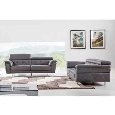 Arianna Grey Italian Leather Sofa Set