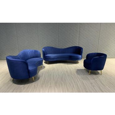 Asher Navy Velvet Sofa Gold Legs