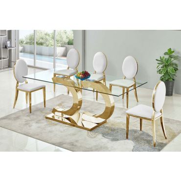 Atmore Gold Finish Glass Top Dining Table