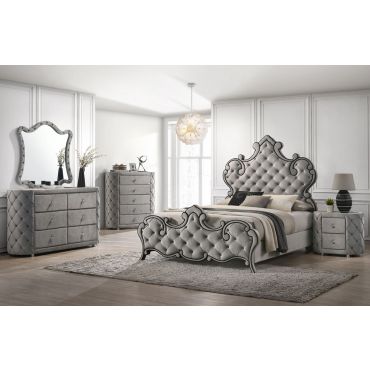 Augustine Court Grey Velvet Bedroom Set