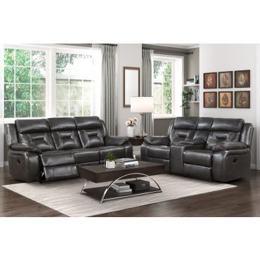 Aviator Grey Leather Recliner Sofa Set