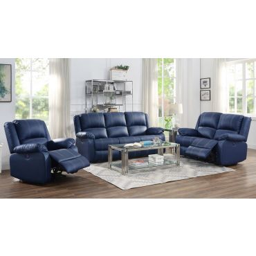 Alex Navy Blue Leather Recliner Sofa Set