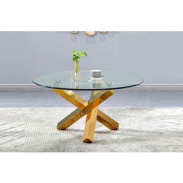 Axis Gold Finish Round Glass Top Coffee Table