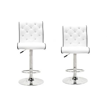 Barry Crystal Tufted White Barstool Set of 2