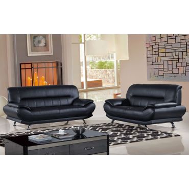 Bella Black Genuine Leather Modern Sofa