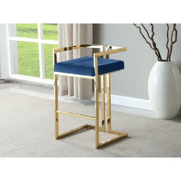 Berel Navy Velvet Bar Chair Gold Frame