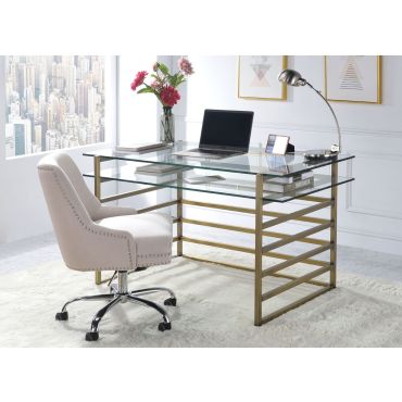 Berkeley Clear Glass Top Antique Gold Desk