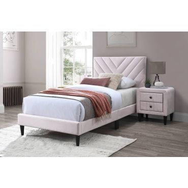 Bernal Light Pink Velvet Platform Bed