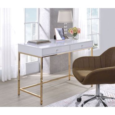 Bester White Lacquer Desk With Gold Finish Base