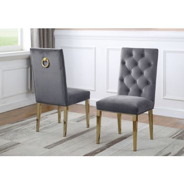 Bina Grey Velvet Chairs With Gold