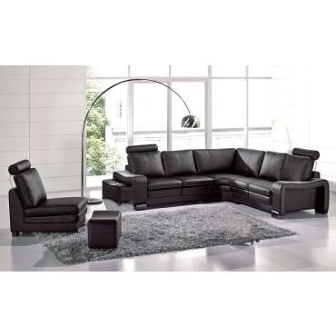Rene Black Color Leather Sectional