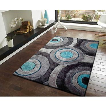 Grey Turquoise Shag Rug