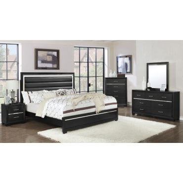 Brandy Black Finish Bed With LED Light