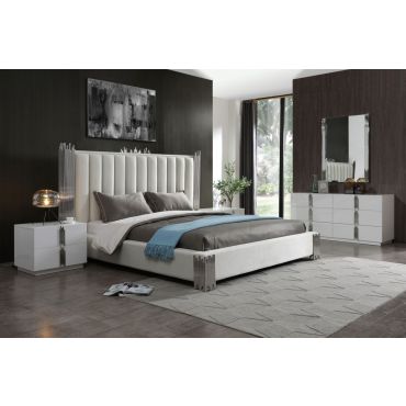 Brigham White Leather Modern Bed