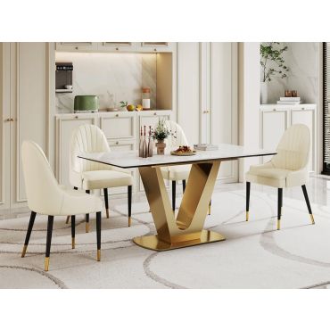Britney Marble Top Dining Table Gold Base