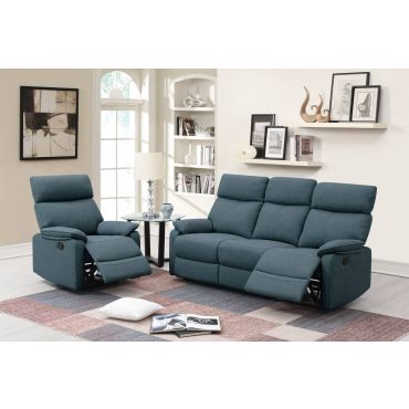 Buford Recliner Sofa Blue Burlap Fabric