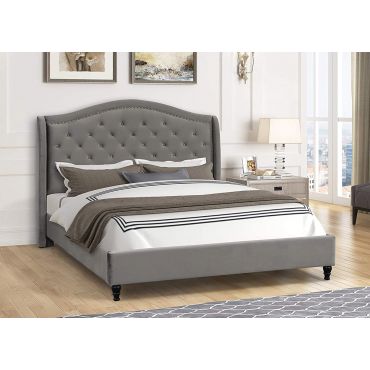 Burnell Grey Tufted Velvet Bed