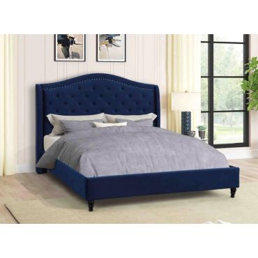 Burnell Tufted Navy Velvet Platform Bed