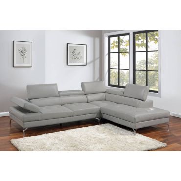 Byron Grey Leather Modern Sectional