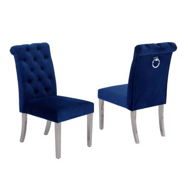 Cambria Navy Velvet Dining Chairs Chrome