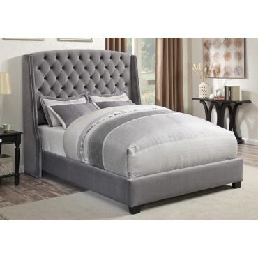 Candela Grey Velvet Bed Tall Headboard