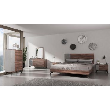 Capri Faux Concrete Rustic Walnut Bedroom Set