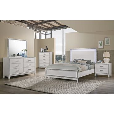 Cara Bed With LED Light White Finish