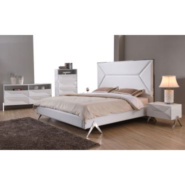 Cardy Modern White Leather Platform Bed