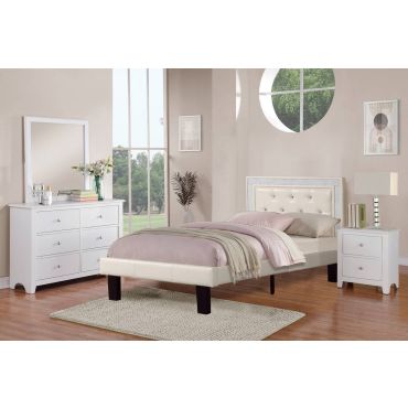 Carlina White Youth Bed Crystal Tufted