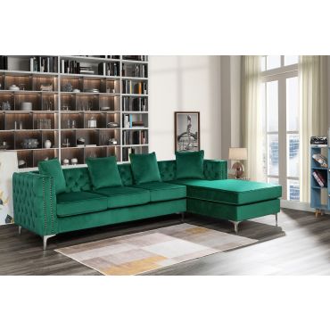 Carmon Green Tufted Velvet Sectional