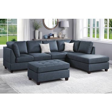 Casablanca Dark Blue Fabric Sectional Set