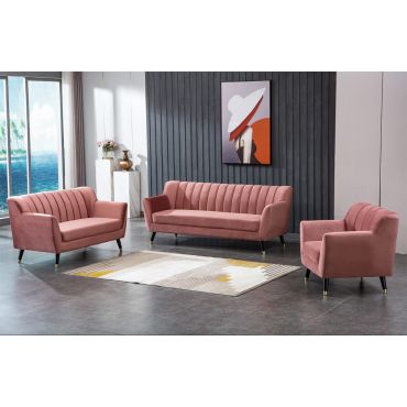 Castelo Pink Velvet 3-Piece Sofa Set