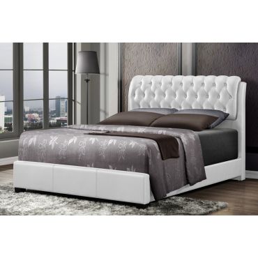 Viola White Leather Button Tufted Bed