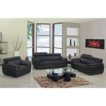 Chaska Black Leather Modern Sofa