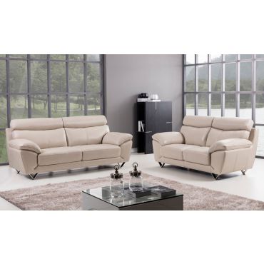 Chiang Light Grey Italian Leather Sofa Set