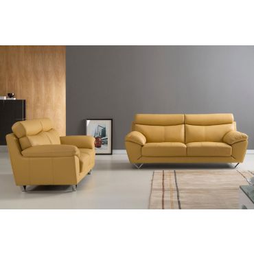 Chiang Yellow Italian Leather Sofa Set