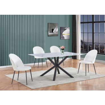 Cicero Glass Marble Top Dining Table With White Chairs