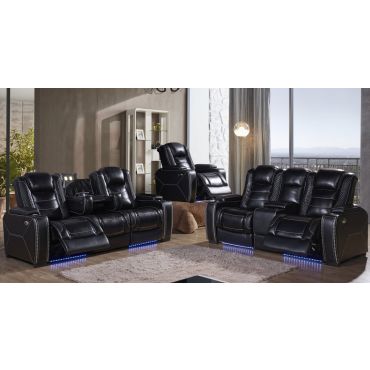 Citadel Black Recliner Sofa Set With Lights