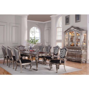 Bencivenni Antique Platinum Formal Dining Table Set