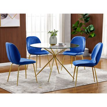 Cleland Round Glass Dining Table Set Gold Base
