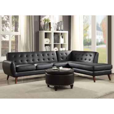 Cleto Tufted Black Leather Sectional