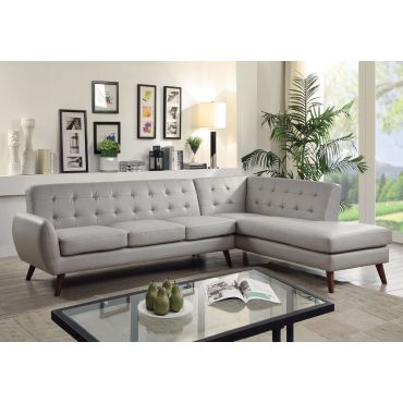 Cleto Mid-Century Modern Sectional Grey Leather