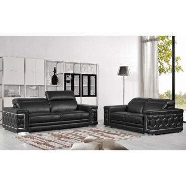 Clovis Black Leather Sofa