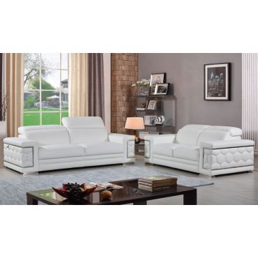 Clovis Living Room White Genuine Leather