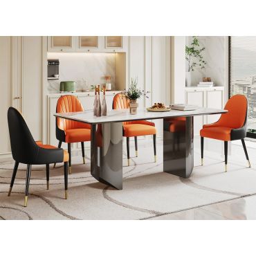 Coleville Marble Dining Table Set Black Chrome Finish