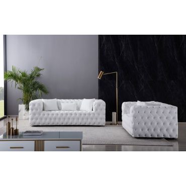 Cosima Deep Tufted White Leather Sofa