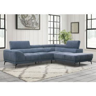 blue fabric modern sectional with adjustable headrests