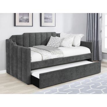 Danyl Daybed With Trundle Charcoal Velvet