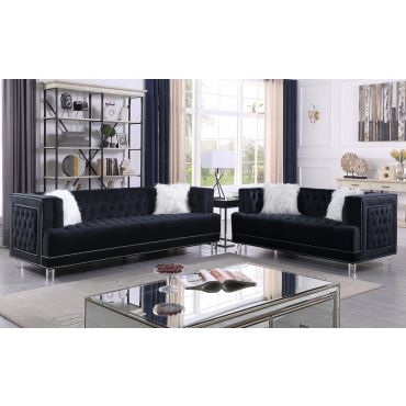 Dayna Tufted Black Velvet Sofa Set