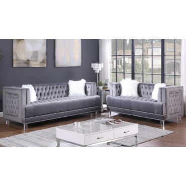 Dayna Tufted Grey Velvet Sofa